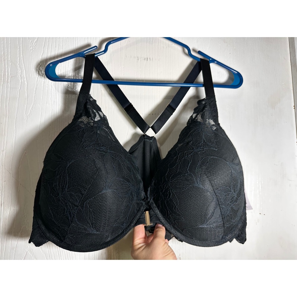 Auden Black Lace Push-Up Front Close Plunge Bra 42DDD Racerback NWT
